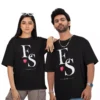Personalized oversized couple t shirts with custom initials heart and est year matching black couple tees