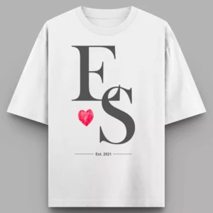 Alternative view of Personalized Oversized Couple T-Shirts with Initials, Heart & Est. Year | Custom Matching Tees for Anniversary