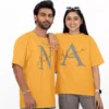 Personalized oversized couple t-shirts with custom initial letter and name print matching outfit for boyfriend and girlfriend