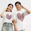 Personalized oversized couple t-shirts with heart design and custom initials matching love tees for couples
