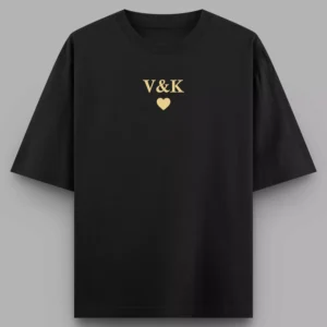Alternative view of Personalized Oversized Couple T-Shirts with Initials & Heart | Custom Matching Tees for Anniversary & Valentine