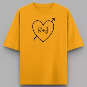 Alternative view of Personalized Oversized Couple T-Shirts with Initials & Heart Design | Custom Matching Tees for Anniversary & Valentine