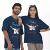 Personalized oversized couple t shirts with custom names and loves you design matching couple outfit navy blue
