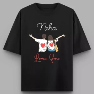 Alternative view of Personalized Oversized Couple T-Shirts with Name | “Love You” Matching Tees for Boyfriend Girlfriend Anniversary
