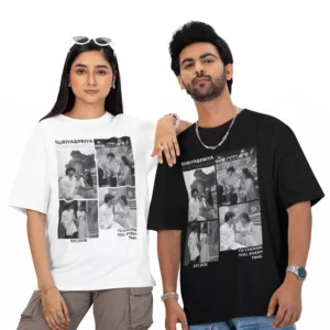 personalized oversized couple t shirts with photo collage custom names matching couple outfit India