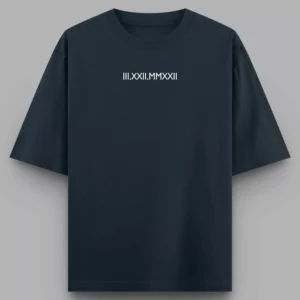 Alternative view of Personalized Oversized Couple T-Shirts with Roman Date | Custom Matching Tees for Anniversary