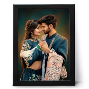 Personalized smudge art couple frame created from custom photo, romantic anniversary and wedding gift wall decor for couples in India