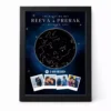 Personalized framed star map poster featuring a custom night sky design, couple photos, names, date, and Spotify song code.