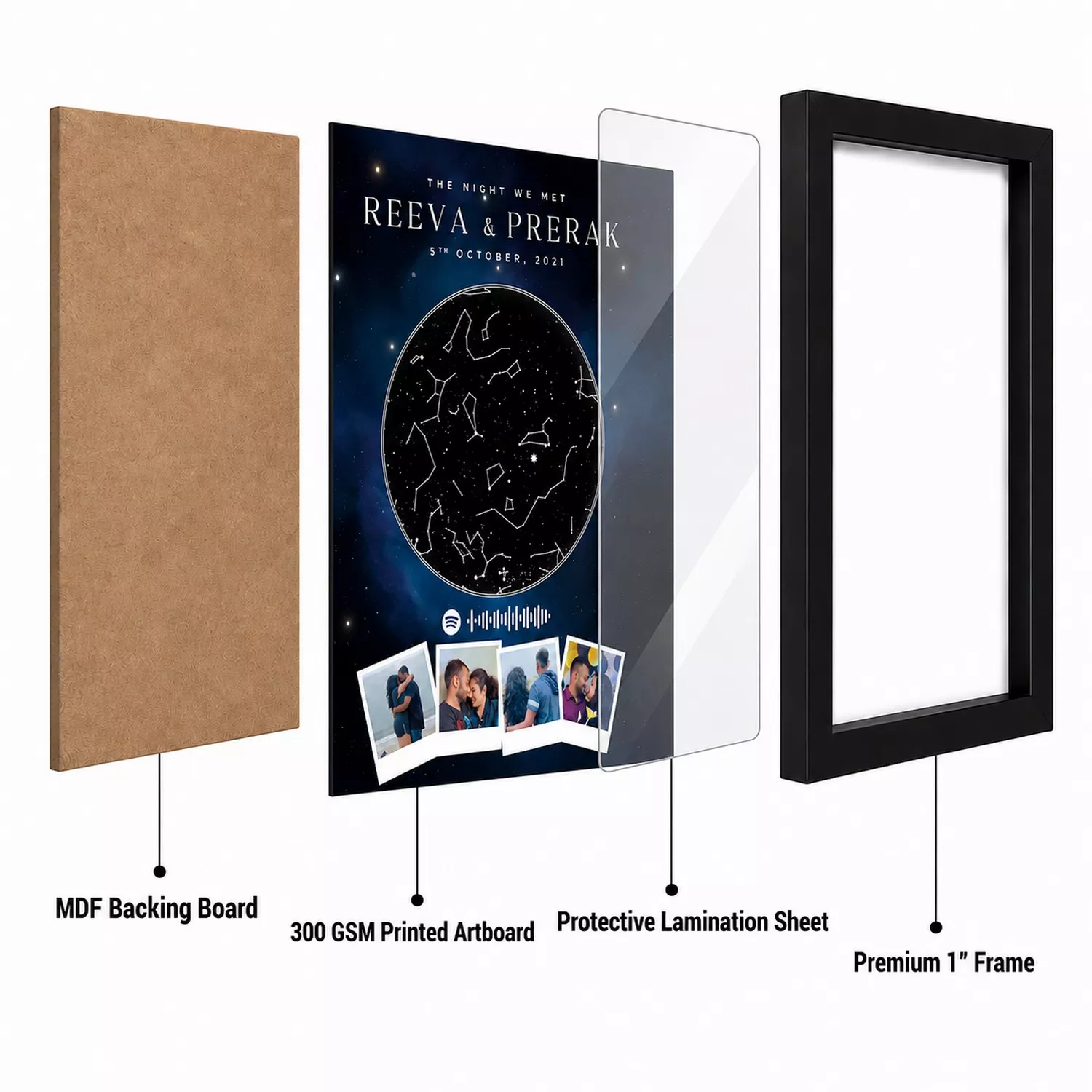 Personalised Couple Star Map Frame with Photo & Music Code | Night Sky Print - Image 4