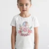 White cotton kids T shirt with pastel unicorn floral design and custom name print