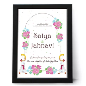 Personalized wedding couple photo frame with custom names and date floral wall decor gift for anniversary
