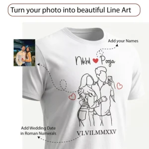 Alternative view of Personalized Couple Line Art T-Shirt with Names & Date – Romantic Matching Tees for Anniversary & Photoshoot