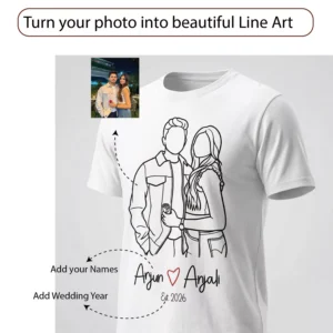 Alternative view of Personalized Couple T-Shirt with Names & Date – Minimal Line Art Matching Tees for Anniversary, Prewedding Photoshoot
