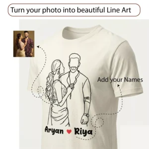 Alternative view of Personalized Couple Name T-Shirt – Minimal Line Art Design for Anniversary, Prewedding & Romantic Gifts