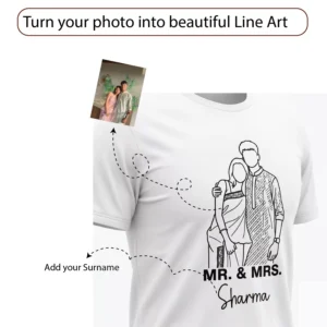 Alternative view of Personalized Mr & Mrs Couple T-Shirt with Name – Minimal Line Art Design for Anniversary & Newly Married Couples
