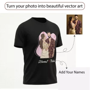Alternative view of Personalized Couple Caricature T-Shirt with Names – Romantic Matching Tees for Gifting & Photoshoots