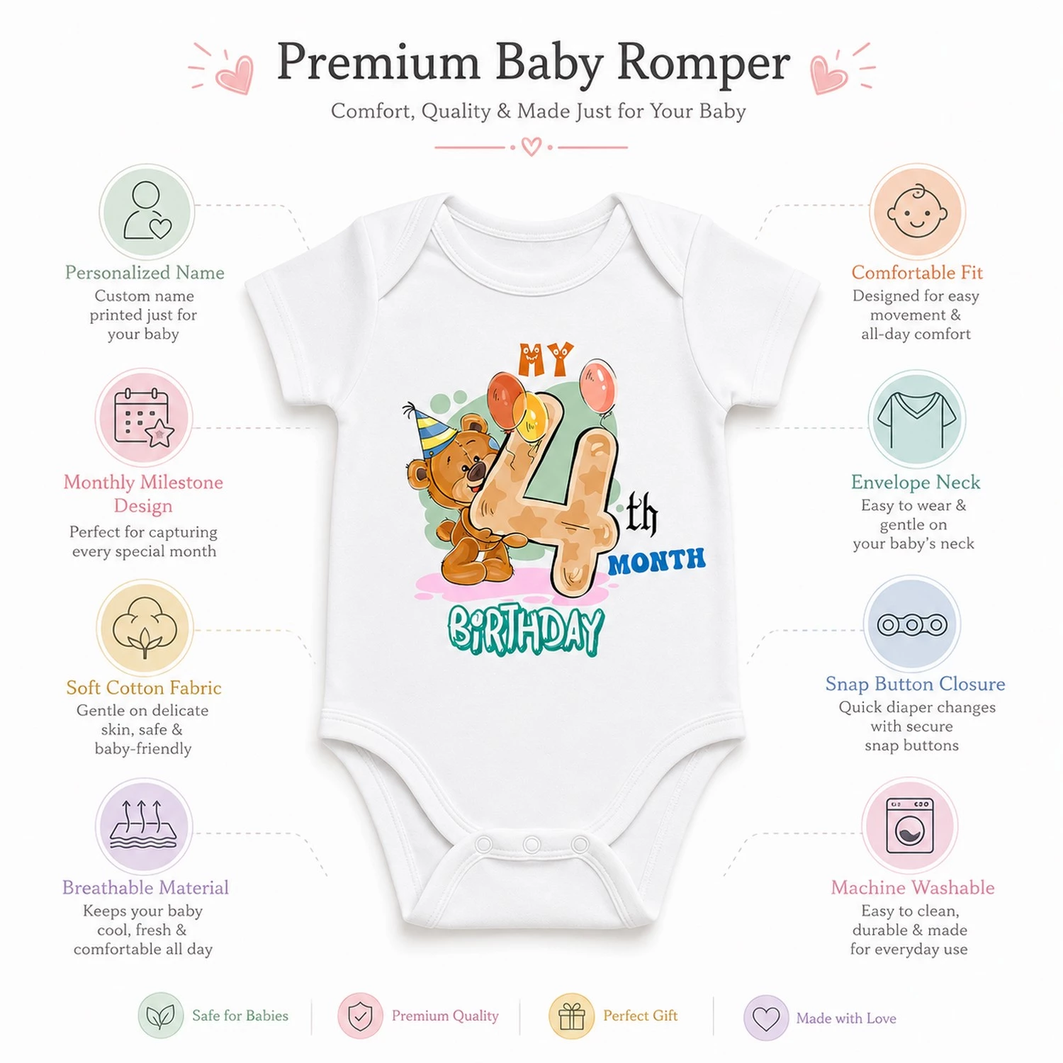 Personalized 4 Month Baby Milestone Onesie with Name | Photoshoot Outfit - Image 5