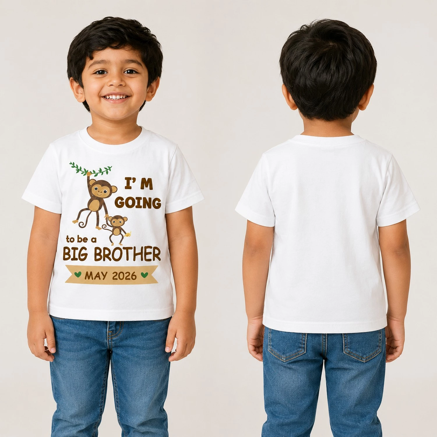 Personalized Big Brother Pregnancy Announcement T-Shirt with Due Date | Monkey Design - Image 3