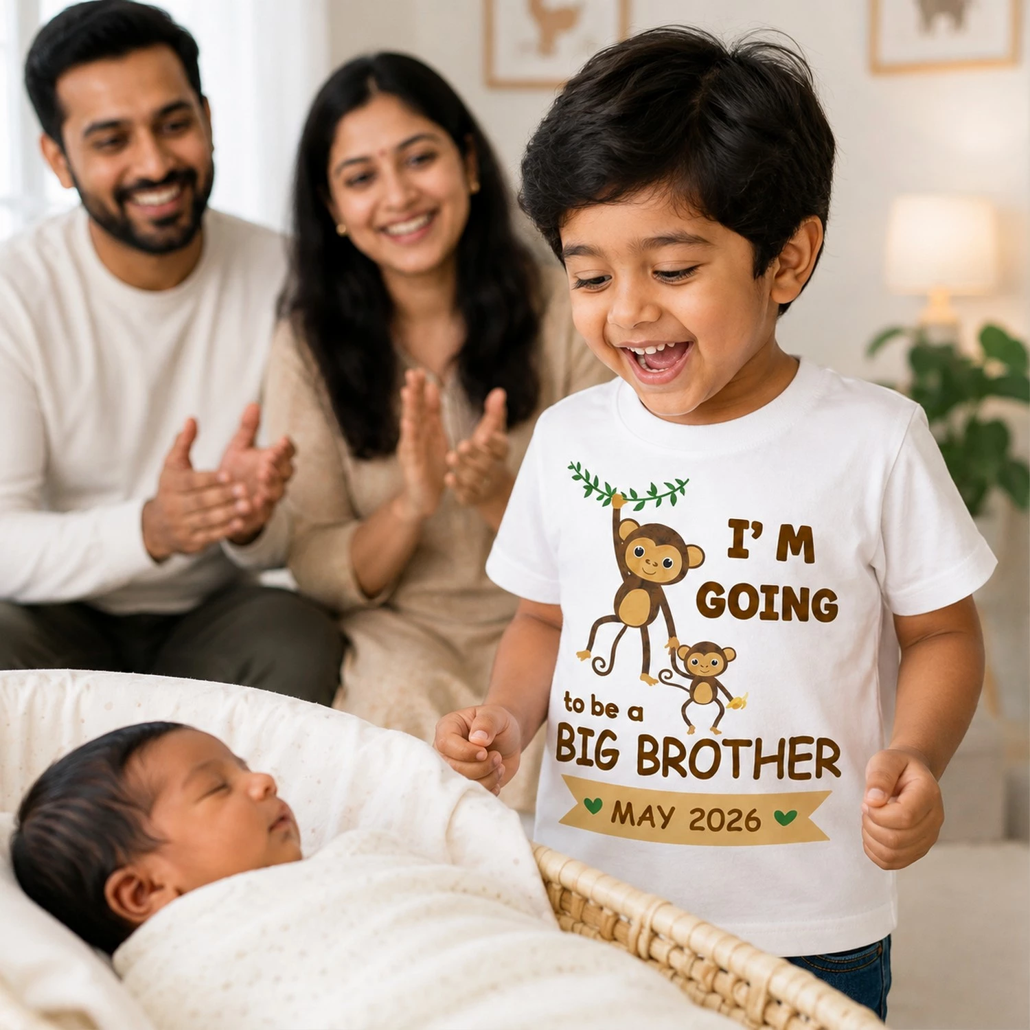 Personalized Big Brother Pregnancy Announcement T-Shirt with Due Date | Monkey Design - Image 7