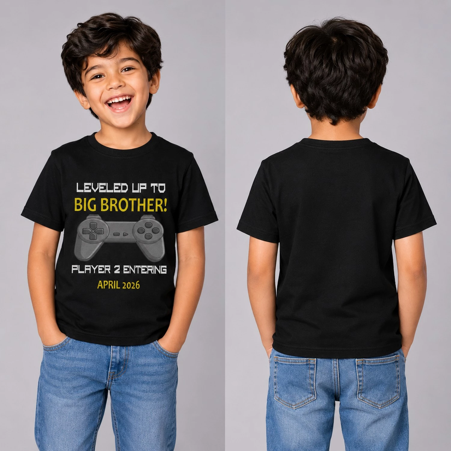 Personalized Kids Big Brother T-Shirt Pregnancy Announcement with Custom Date & Text - Image 3