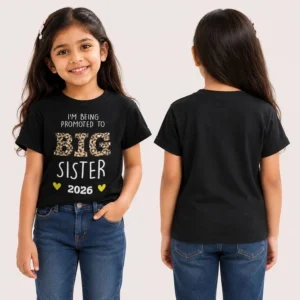 big sister 2026 pregnancy announcement kids tshirt front back view