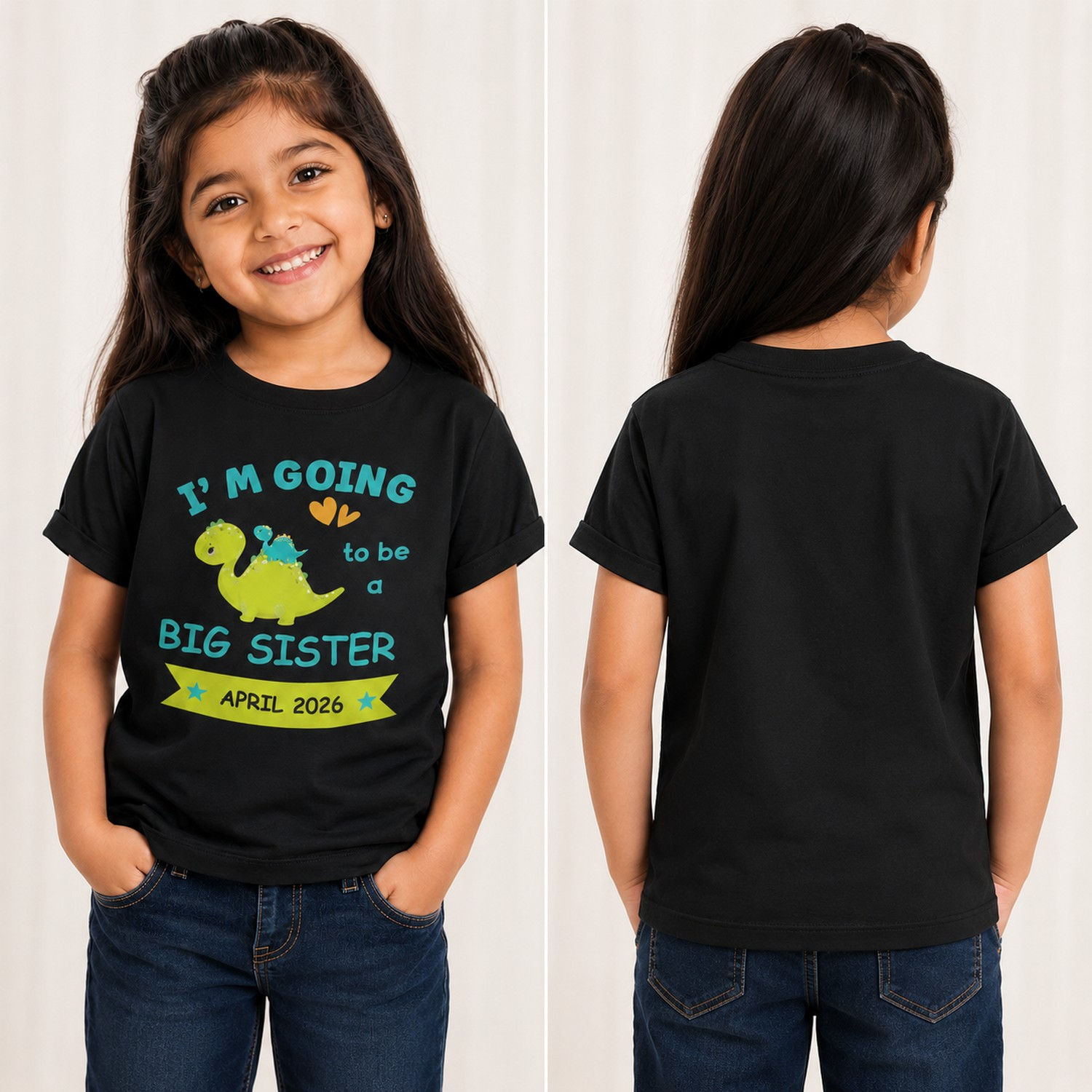 Personalized Big Sister Announcement Kids T-Shirt โ Custom Month & Year - Image 3