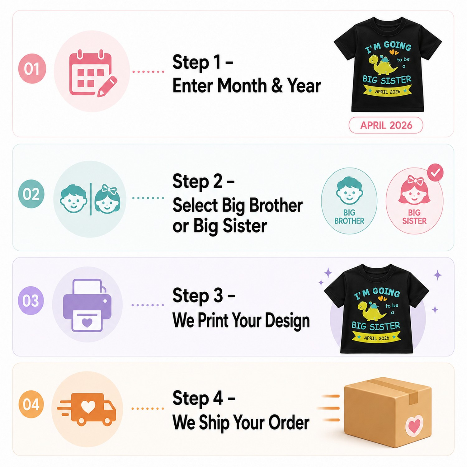 Personalized Big Sister Announcement Kids T-Shirt โ Custom Month & Year - Image 5