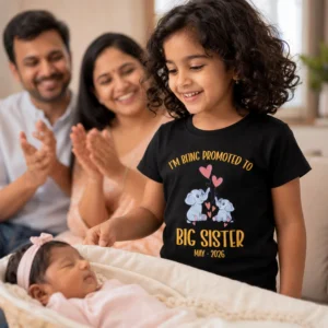 big sister announcement kids tshirt elephant design 2026 with baby
