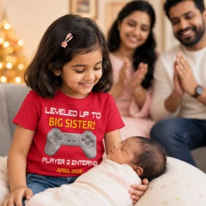big sister announcement player 2 entering kids tshirt with baby