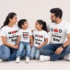 Personalised birthday boy family matching T-shirts for mom, dad, sister and child with custom birthday design.