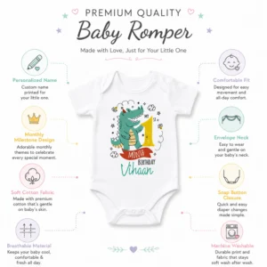 Personalized 1 Month Baby Milestone Onesie with Name | Dinosaur Design - Image 5