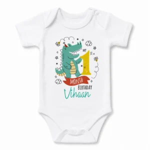 Alternative view of Personalized 1 Month Baby Milestone Onesie with Name | Dinosaur Design