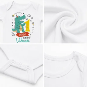 Personalized 1 Month Baby Milestone Onesie with Name | Dinosaur Design - Image 3