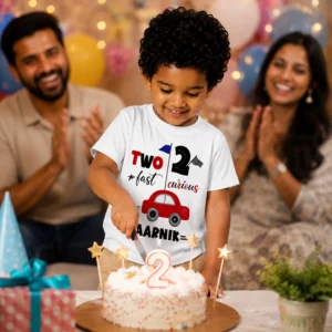 Personalized 2nd Birthday Car T-Shirt with Name | Two Fast Two Curious - Image 3