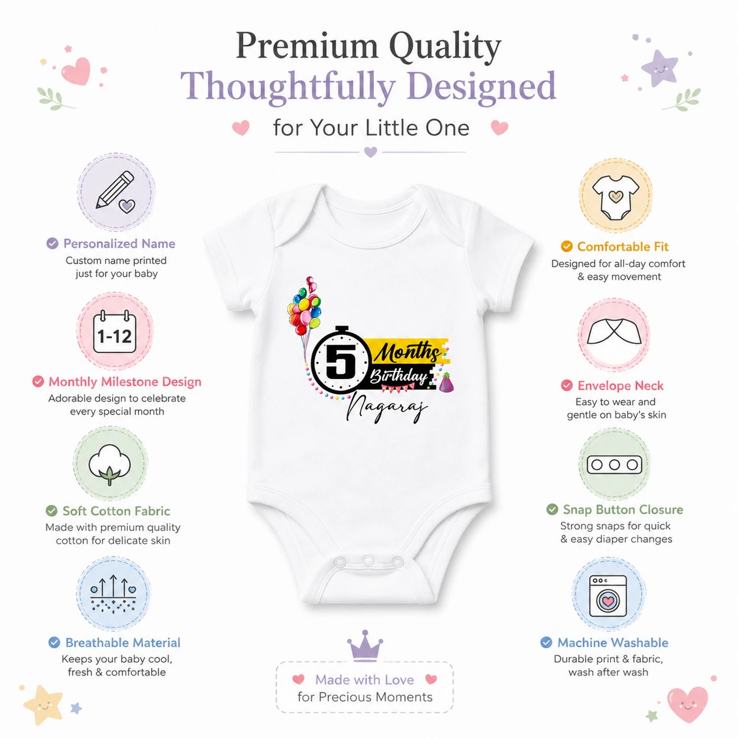 Personalized 5 Month Baby Girl Milestone Onesie with Name | Photoshoot Outfit - Image 4