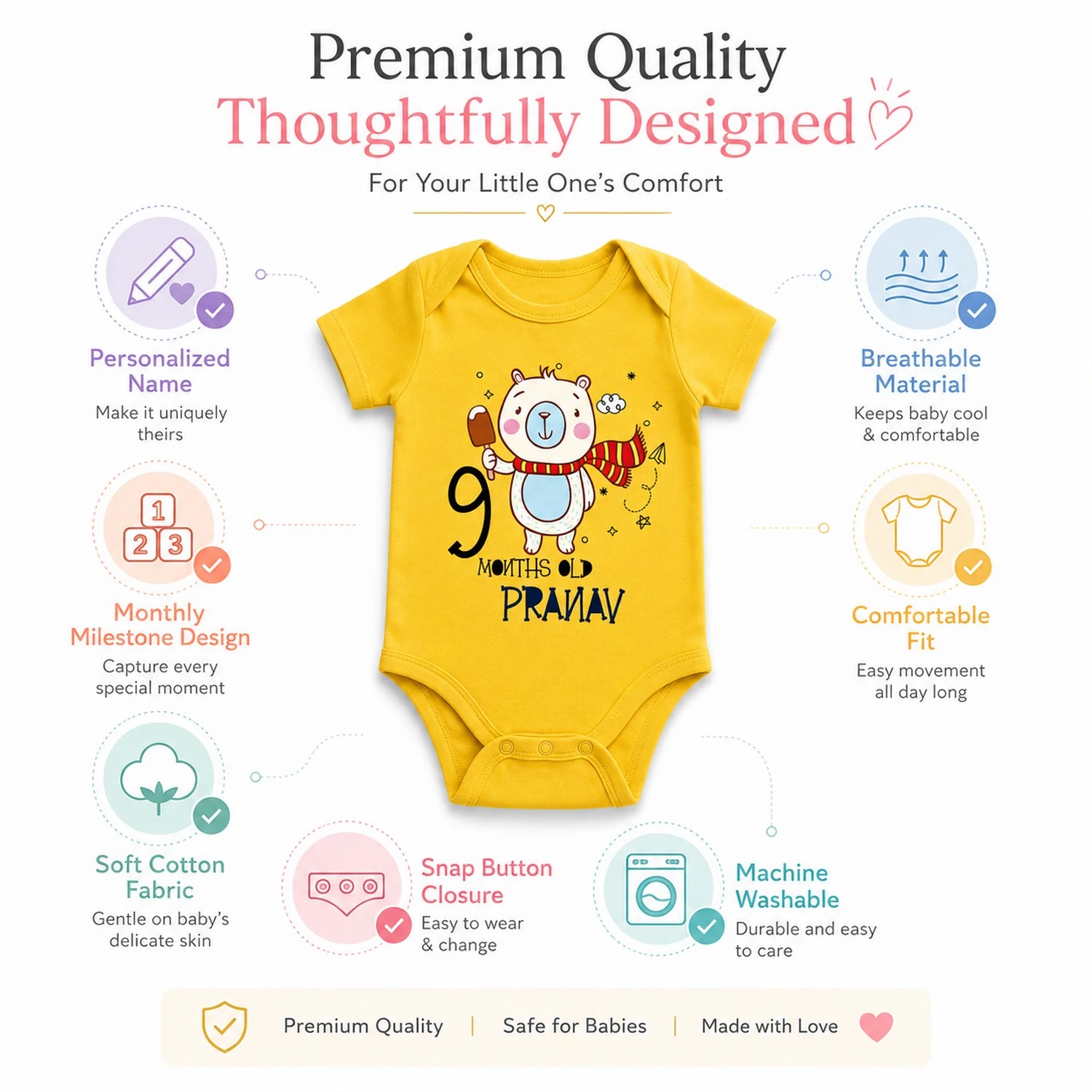 Personalized Baby Onesie 9 Month Milestone Photoshoot with Custom Name - Image 5