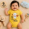 Baby wearing a personalized 9 months milestone onesie with cute bear design and custom name, ideal for baby photoshoot