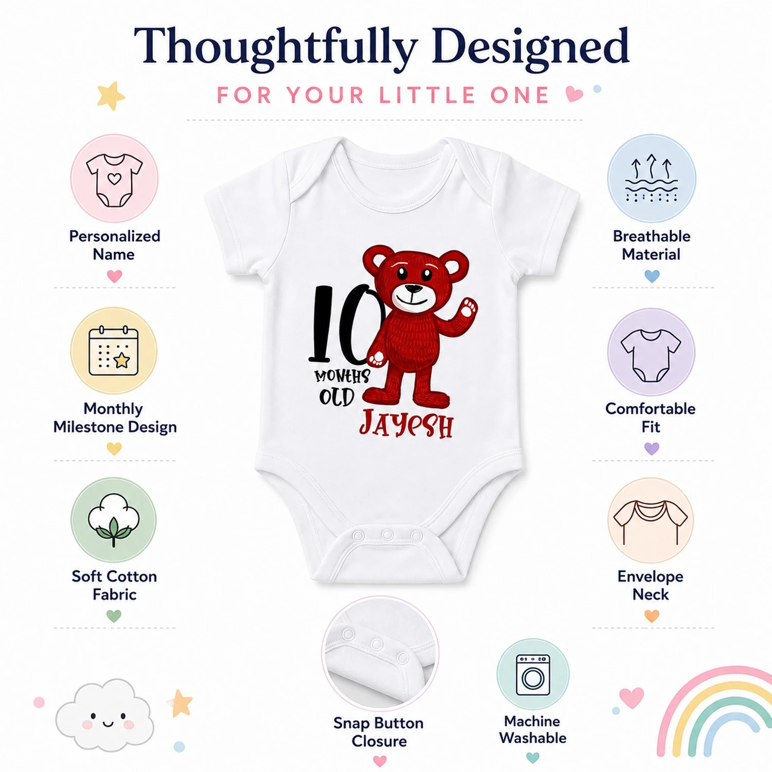 Personalized Baby Onesie 10 Month Milestone Photoshoot with Custom Name - Image 5