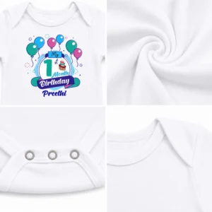 Personalized 1 Month Baby Milestone Onesie with Name | Balloon Design - Image 4