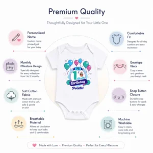 Personalized 1 Month Baby Milestone Onesie with Name | Balloon Design - Image 6