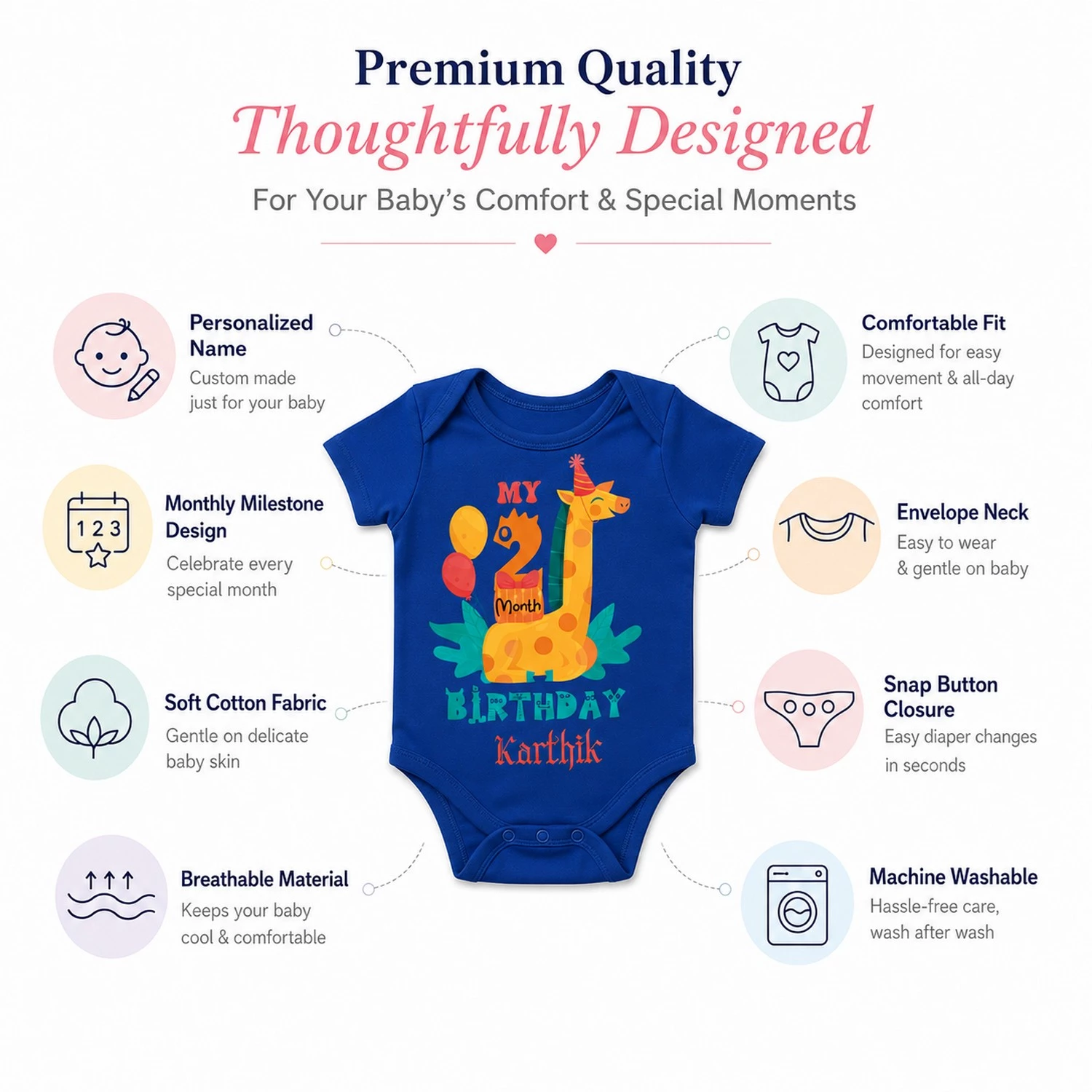 Personalized 2 Month Baby Milestone Onesie with Name | Photoshoot Outfit - Image 4