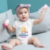 Baby wearing a personalized 3 month birthday onesie with candle design and custom name, perfect for milestone photoshoot