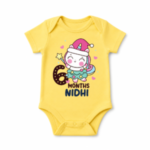 Alternative view of Personalized 6 Month Baby Half Birthday Onesie with Name | Unicorn Milestone Outfit