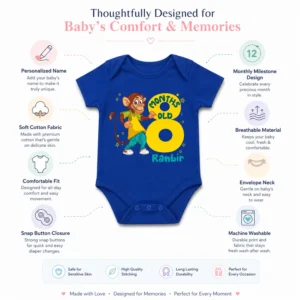 Personalized 8 Month Baby Milestone Onesie with Name | Cute Monkey Design - Image 5