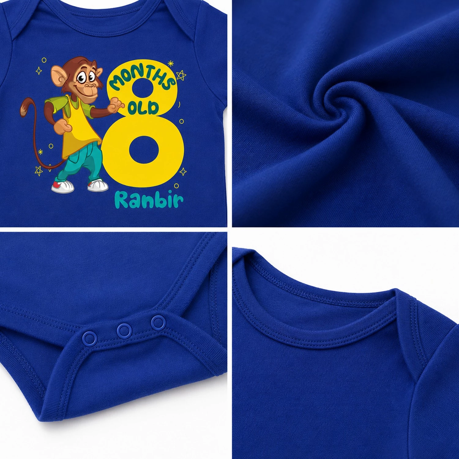 Personalized 8 Month Baby Milestone Onesie with Name | Cute Monkey Design - Image 3
