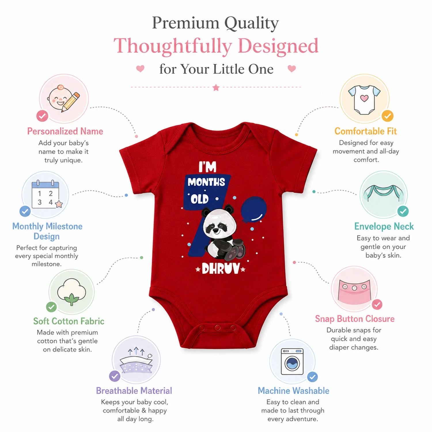 Personalized 7 Month Baby Milestone Onesie with Name | Cute Panda Photoshoot Outfit - Image 5