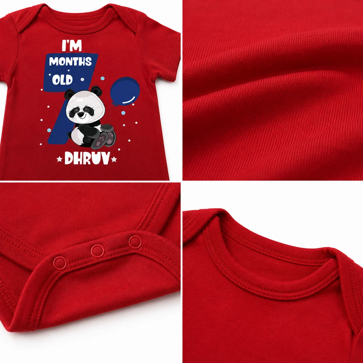 Personalized 7 Month Baby Milestone Onesie with Name | Cute Panda Photoshoot Outfit - Image 3