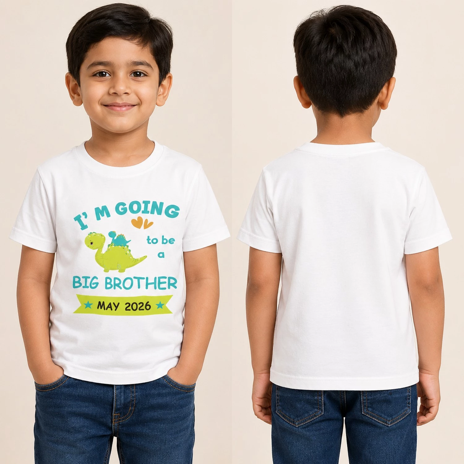Personalized Big Brother Sister Announcement T-Shirt for Kids โ Custom Month & Year - Image 3