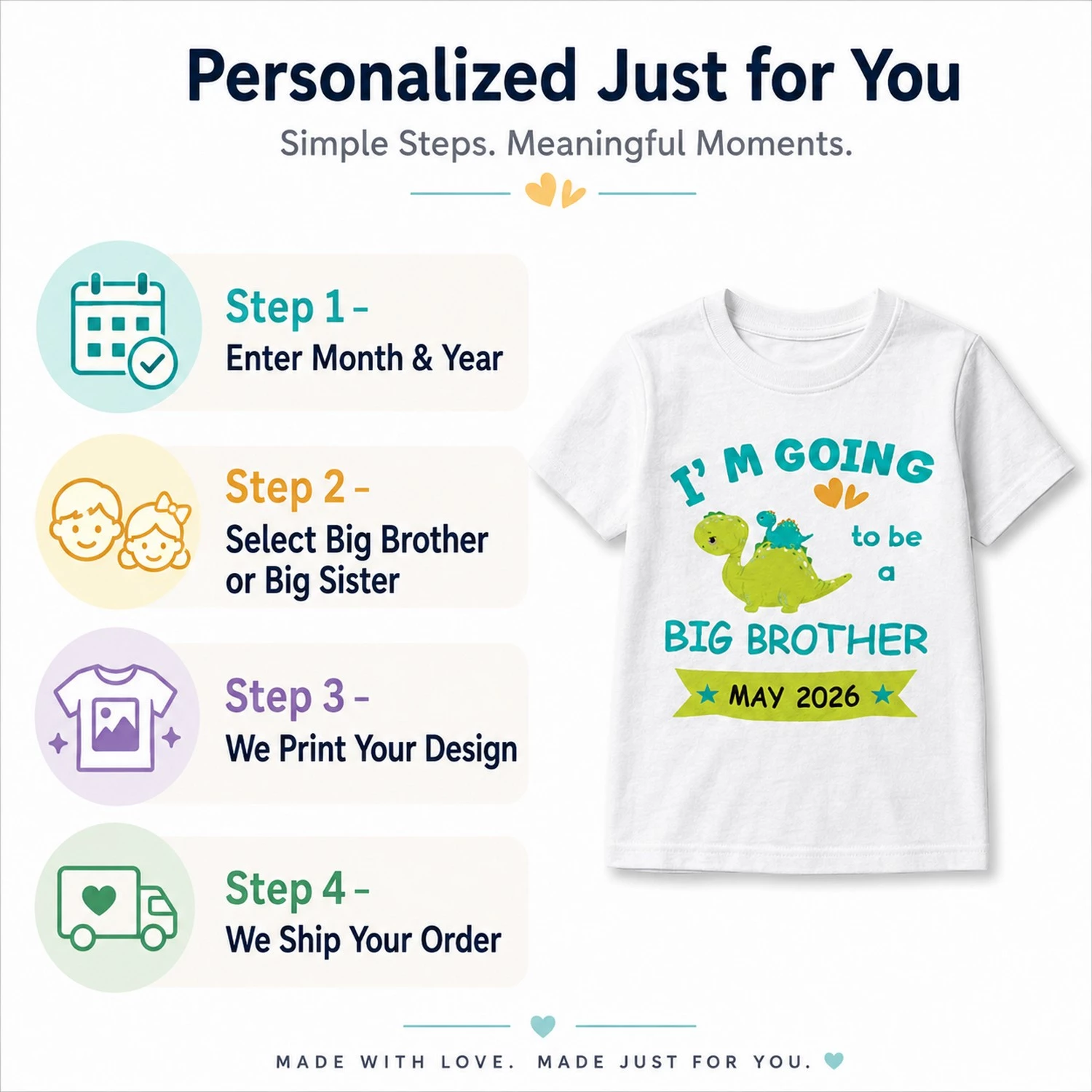 Personalized Big Brother Sister Announcement T-Shirt for Kids โ Custom Month & Year - Image 5