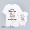 Personalized mom and baby matching T-shirt and romper set for first Mother’s Day with custom name and year